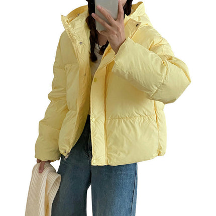 Women's Winter Cropped Puffer Coat Long Sleeve Zip Hooded Baggy Down Jacket