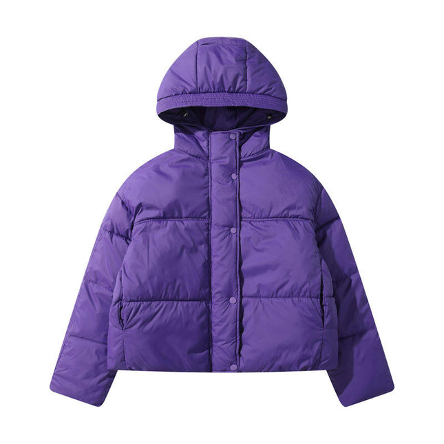 Women's Winter Cropped Puffer Coat Long Sleeve Zip Hooded Baggy Down Jacket