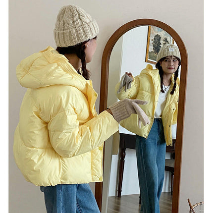 Women's Winter Cropped Puffer Coat Long Sleeve Zip Hooded Baggy Down Jacket