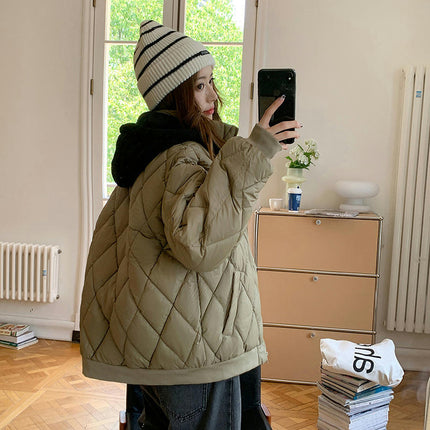 Women's Winter Cropped Puffer Coat Long Sleeve Quilted Hooded Baggy Jacket
