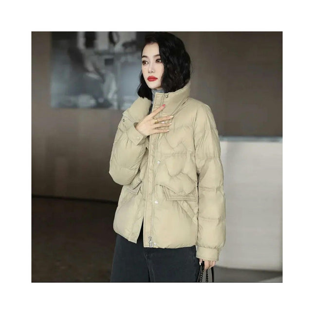 Women's Winter Cropped Puffer Jacket Long Sleeve Stand Collar Zip Up Outerwear