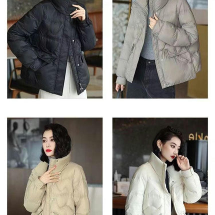 Women's Winter Cropped Puffer Jacket Long Sleeve Stand Collar Zip Up Outerwear