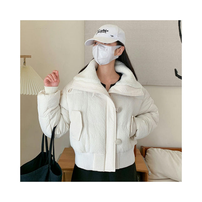 Women's Winter Cropped Puffer Jacket Short Zip Up Long Sleeve Quilted Outwear