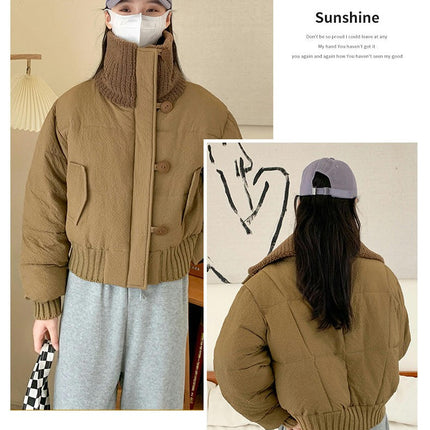 Women's Winter Cropped Puffer Jacket Short Zip Up Long Sleeve Quilted Outwear