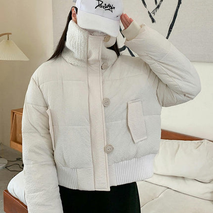 Women's Winter Cropped Puffer Jacket Short Zip Up Long Sleeve Quilted Outwear