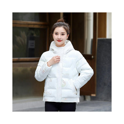 Women's Quilted Puffer Jacket Long Sleeve Cropped Winter Padded Coat with Hood