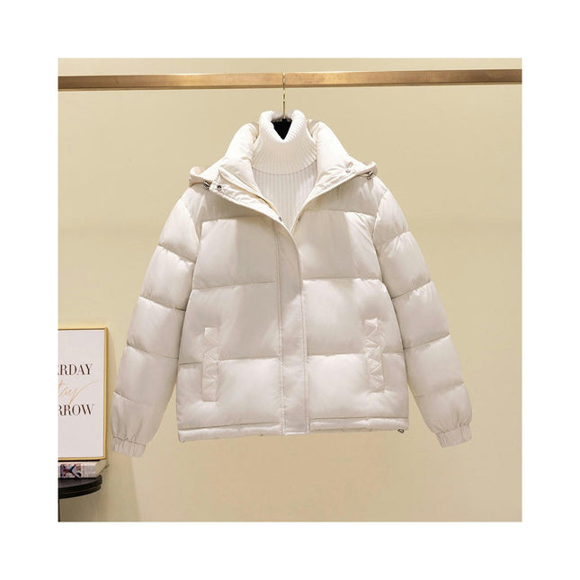 Women's Winter Cropped Hooded Puffer Jacket Long Sleeve Padded Quilted Outwear