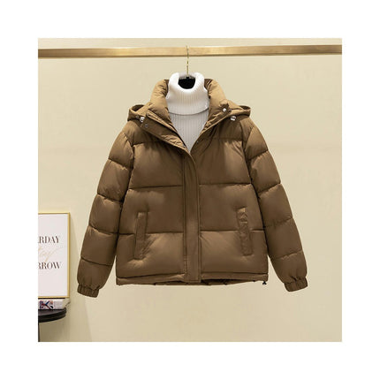 Women's Winter Cropped Hooded Puffer Jacket Long Sleeve Padded Quilted Outwear