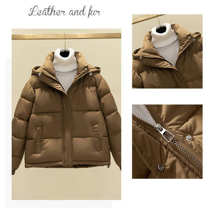 Women's Winter Cropped Hooded Puffer Jacket Long Sleeve Padded Quilted Outwear