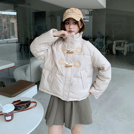 Women's Winter Cropped Puffer Jacket Quilted Zip Up Long Sleeve Coat