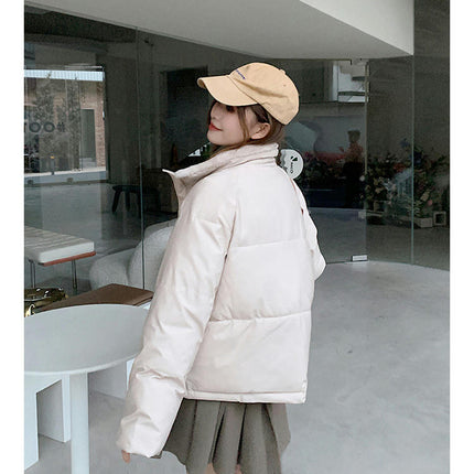 Women's Winter Cropped Puffer Jacket Quilted Zip Up Long Sleeve Coat