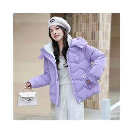 Women's Winter Cropped Puffer Jacket Hooded Zip Up Long Sleeves Outerwear