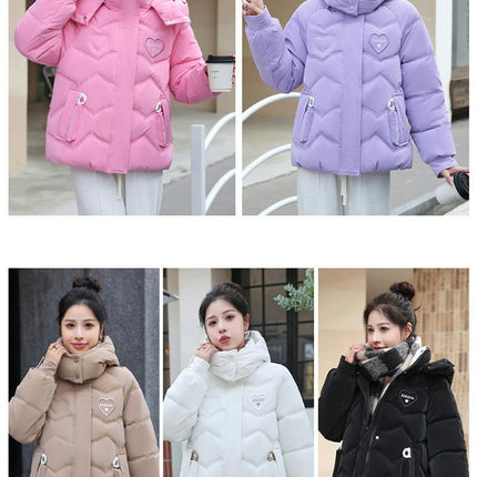 Women's Winter Cropped Puffer Jacket Hooded Zip Up Long Sleeves Outerwear
