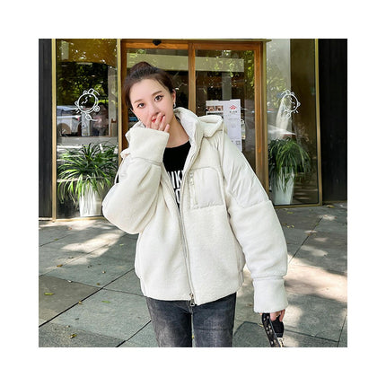 Women's Winter Coat Short Fuzzy Jacket Long Sleeve Outwear with Hood