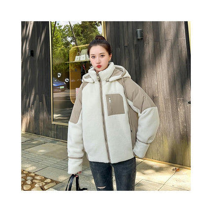 Women's Winter Coat Short Fuzzy Jacket Long Sleeve Outwear with Hood