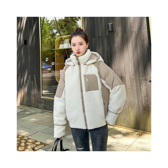 Women's Winter Coat Short Fuzzy Jacket Long Sleeve Outwear with Hood