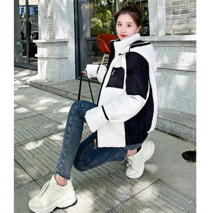 Women's Winter Coat Short Fuzzy Jacket Long Sleeve Outwear with Hood