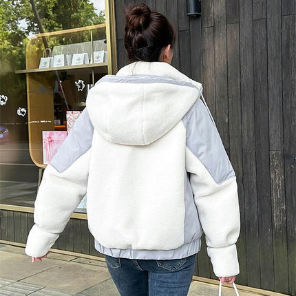 Women's Winter Coat Short Fuzzy Jacket Long Sleeve Outwear with Hood