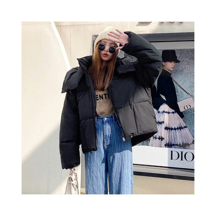Women's Winter Cropped Puffer Jacket Long Sleeve Hooded Padded Outwear