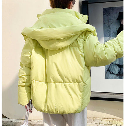 Women's Winter Cropped Puffer Jacket Long Sleeve Hooded Padded Outwear