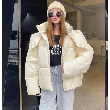 Women's Winter Cropped Puffer Jacket Long Sleeve Hooded Padded Outwear