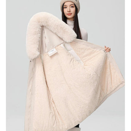 Women's Winter Coat Warm Fleece Line Parka Jacket with Faux Fur Hood Thicken Outerwear