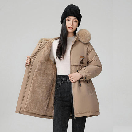 Women's Winter Coat Warm Fleece Line Parka Jacket with Faux Fur Hood Thicken Outerwear