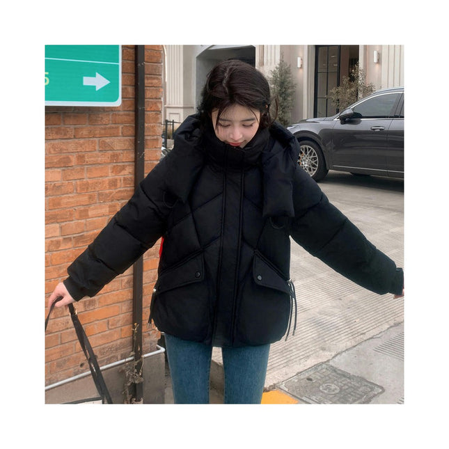 Women's Winter Cropped Hooded Puffer Jacket Long Sleeve Zip Up Coat