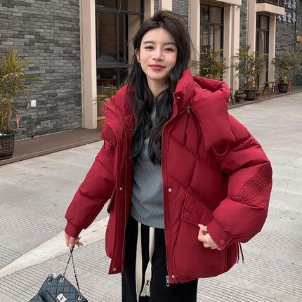 Women's Winter Cropped Hooded Puffer Jacket Long Sleeve Zip Up Coat