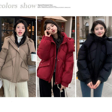 Women's Winter Cropped Hooded Puffer Jacket Long Sleeve Zip Up Coat
