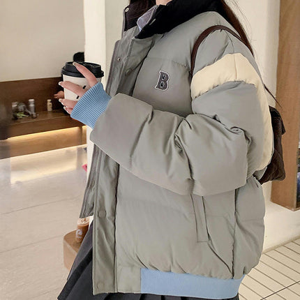 Women's Winter Cropped Puffer Jacket with Pockets Zip Up Long Sleeves Padded Outerwear