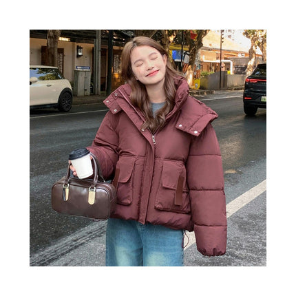 Women's Cropped Padded Puffer Jacket Hooded Zip Up Coat Winter Warm Outwear