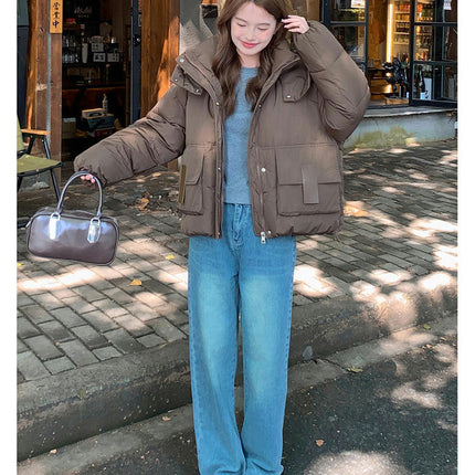 Women's Cropped Padded Puffer Jacket Hooded Zip Up Coat Winter Warm Outwear