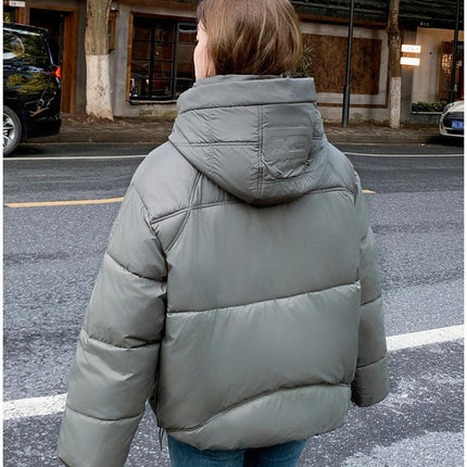 Women's Cropped Padded Puffer Jacket Hooded Zip Up Coat Winter Warm Outwear
