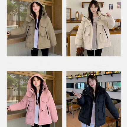 Women Winter Jacket Thicken Hooded Warm Long Sleeves Coat
