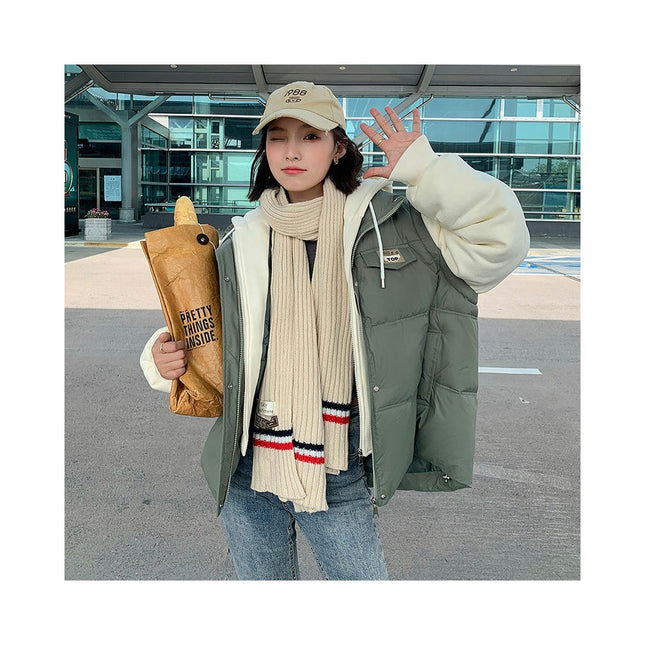 Women's Winter Cropped Puffer Jacket Hooded Long Sleeve Zip Up Short Outwear