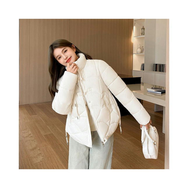 Women's Cropped Puffer Jacket Stand Collar Padded Winter Zip Up Quilted Outwear