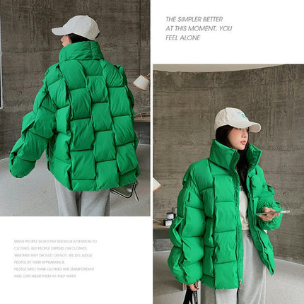 Women's Winter Puffer Jacket Long Sleeve Stand Collar Zip-Up Short Padded Coat
