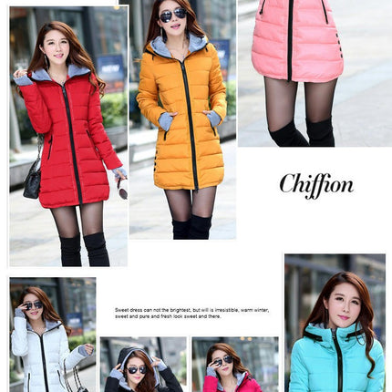 Women's Winter Down Jacket Quilted Puffer Coat Warm Hooded Slim Fit Outerwear