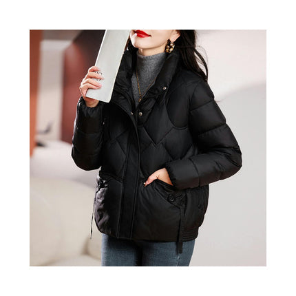 Women's Winter Puffer Jacket Zip Up Stand Collar Padded Quilted Coat