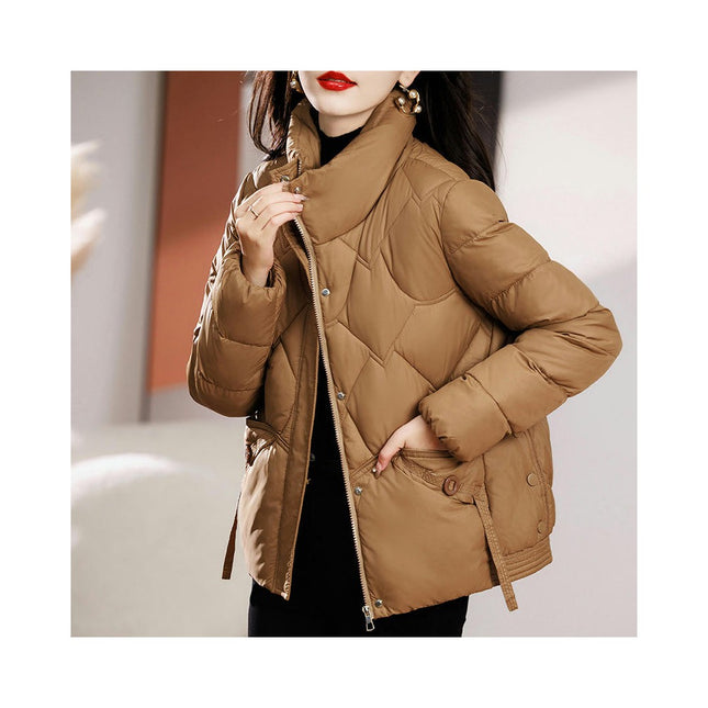 Women's Winter Puffer Jacket Zip Up Stand Collar Padded Quilted Coat