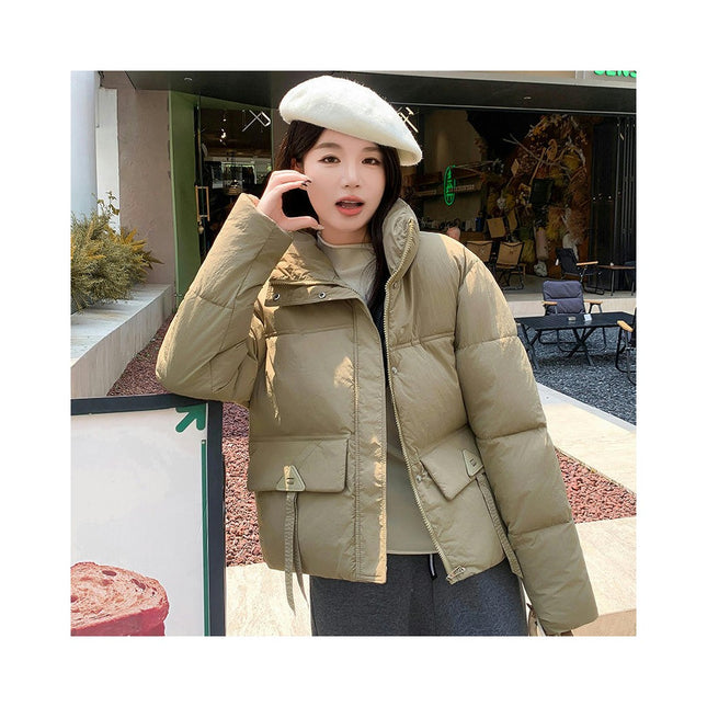 Women Winter Warm Stand Collar Cropped Puffer Down Jacket Coats