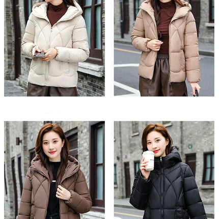Women's Winter Cropped Puffer Jacket Long Sleeve Zip Hooded Short Down Coat