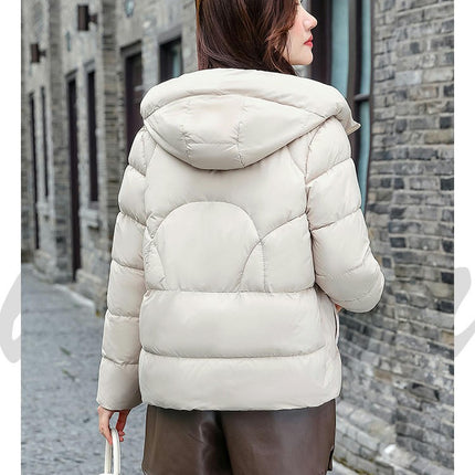 Women's Winter Cropped Puffer Jacket Long Sleeve Zip Hooded Short Down Coat