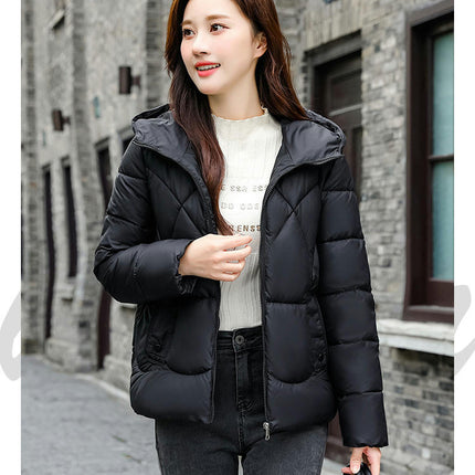 Women's Winter Cropped Puffer Jacket Long Sleeve Zip Hooded Short Down Coat