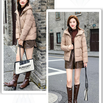 Women's Winter Cropped Puffer Jacket Long Sleeve Zip Hooded Short Down Coat
