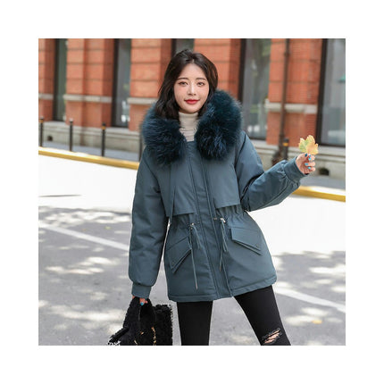Women's Winter Coat Warm Fleece Line Short Parka Jacket with Faux Fur Hood