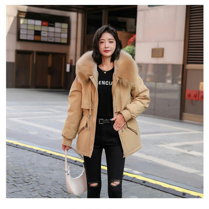 Women's Winter Coat Warm Fleece Line Short Parka Jacket with Faux Fur Hood