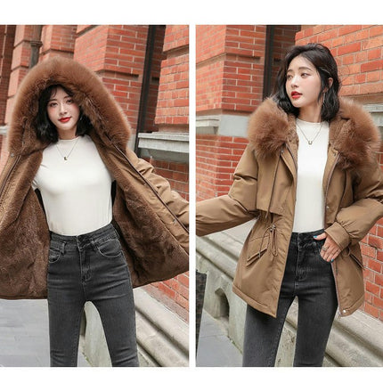 Women's Winter Coat Warm Fleece Line Short Parka Jacket with Faux Fur Hood