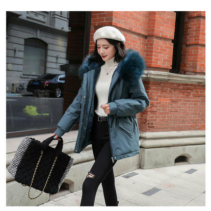 Women's Winter Coat Warm Fleece Line Short Parka Jacket with Faux Fur Hood
